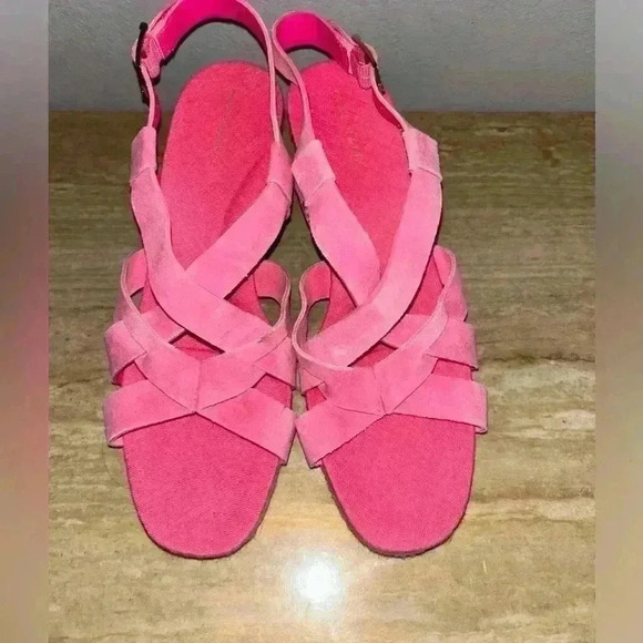 NEW Cole Haan CRYSTAL WEDGE Pink Fuschia Suede Sandals - Picture 4 of 11